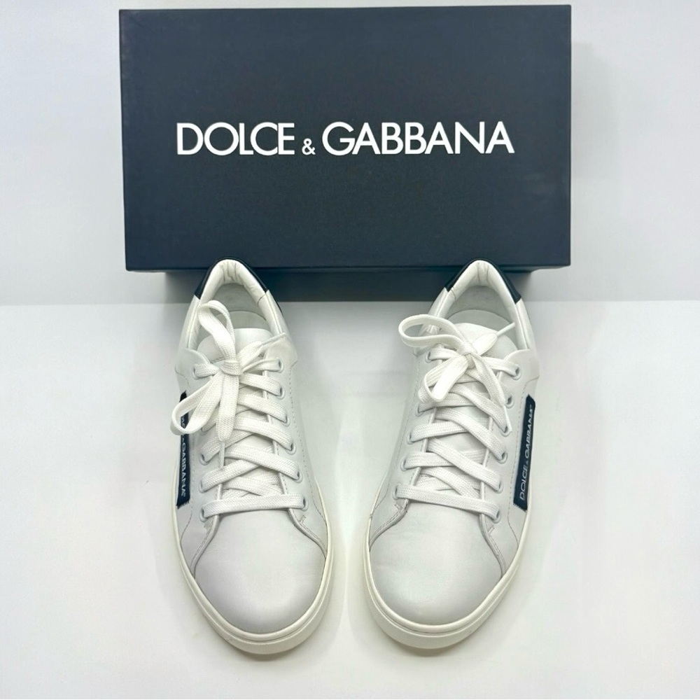 DOLCE & GABBANA Logo White Black Leather Low Top Sneakers Portofino Sneakers - Picture 6 of 16